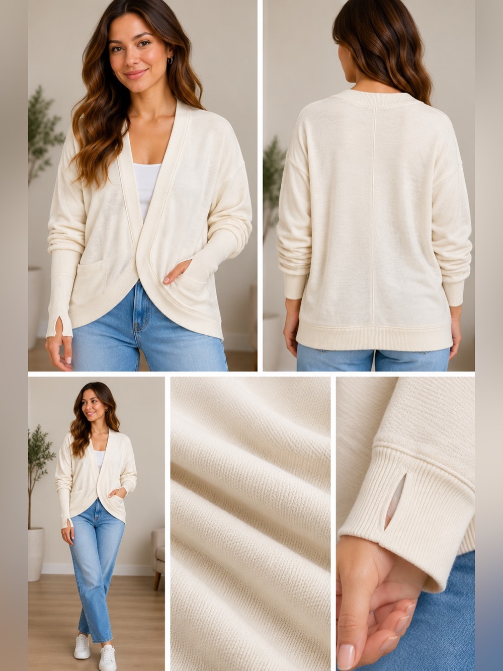 All In Motion Cream Open Front Wrap Cardigan – Size M – Soft Modal Blend